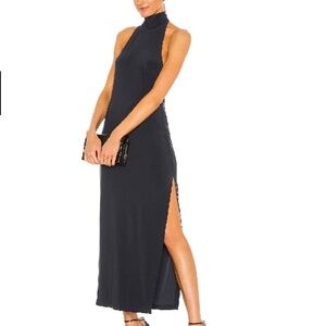 Norma Kamali Halter Turtle Side Slit Gown